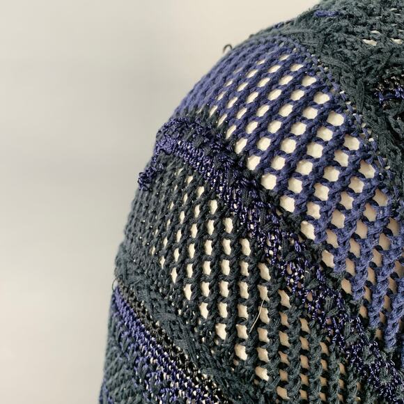 RAG & BONE Size L Navy Black Cotton Blend Textured Stripe Open Knit Pullover - Picture 5 of 12